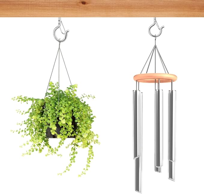 48 PCS Q-Hanger Hooks, Screw Hooks for Outdoor String Lights, Safety Buckle Design Cup Eye Hook for Hanging Christmas Lights, Plants, Mounted on Wall Ceiling, Include 1 Wing Nut Driver, Silver