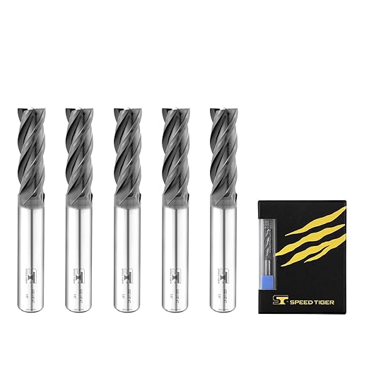 SPEED TIGER ISE Carbide End Mill 1/8????4 Flute, Square Nose, AlTiBN Coated, CNC Router Bit for Hardened Steel, Alloy Steel, Stainless Steel ??Made in Taiwan, 5-Pack