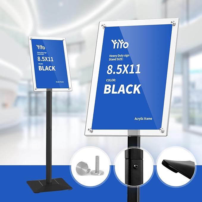 YIYO Sign Stand Poster Stand竊똞djustable heavy duty pedestal Sign Holder Floor Stand竊똞crylic frame floor signage standing for display menu 8.5*11 inch竊똁lack (acrylic frame 8.5*11 Black)