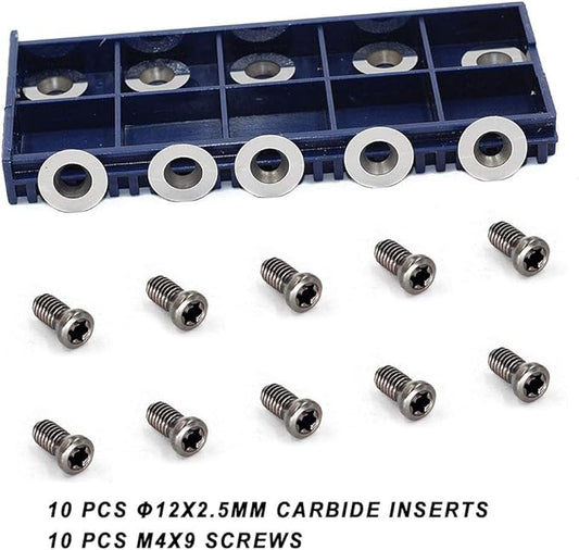 10pcs 12mm Round Carbide Inserts Cutters Knifes Indexable Replacement Fits For Popular DIY Woodworking Lathe Wood Turning Finisher Hollower Tools With 10pcs M4x9mm screws
