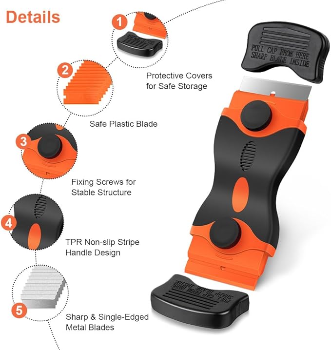 Ainiv Razor Blade Scraper, 2-in-1 Scraper Tool with 10PCS Metal Blades and 10PCS Plastic Blades, Multi-funtional Cleaning Razor Scraper for Decals, Stickers, Labels, Caulk, Adhesive, Paint Removal