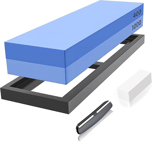 Whetstone Sharpening Stone Kit Dual Sided 400/1000 Grit Professional Grindstone Knife Sharpener Stone Wet Stones for Sharping Knives Kit with Non-slip Rubber Base