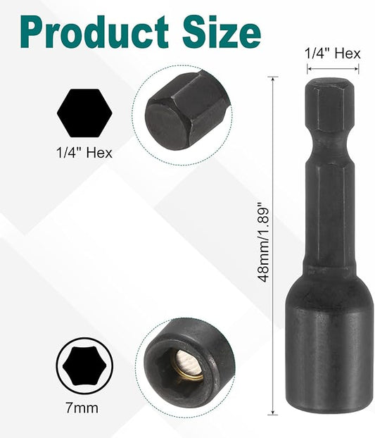 uxcell 2Pcs 1/4" Hex Shank 7mm Magnetic Hex Socket 48mm Length, CR-V Steel Quick-Release Impact Driver Socket Wrench Screw for Impact Drill Power Nut Setter