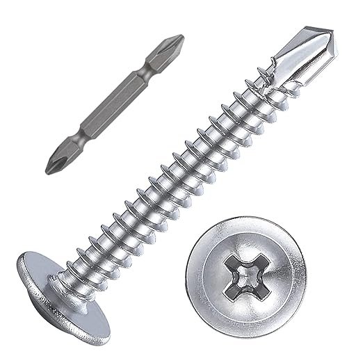 Wensilon竊?00pcs竊?8횞1-1/4?쓋or Sheet Metal Self-Tapping Screws 410 Stainless Steel Truss Head High-Strength Quick Tapping Screws