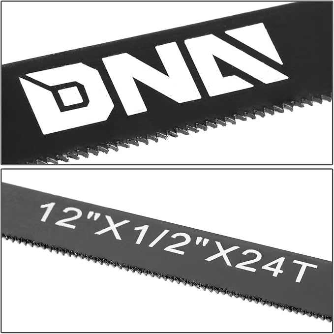 DNA Motoring TOOLS-00108 Replacement Hacksaw Blade, [Pack of 10], 12 inches Heavy-Carbon Steel Replacement Blade w/ 24 TPI, Powder Coated Surface Finish