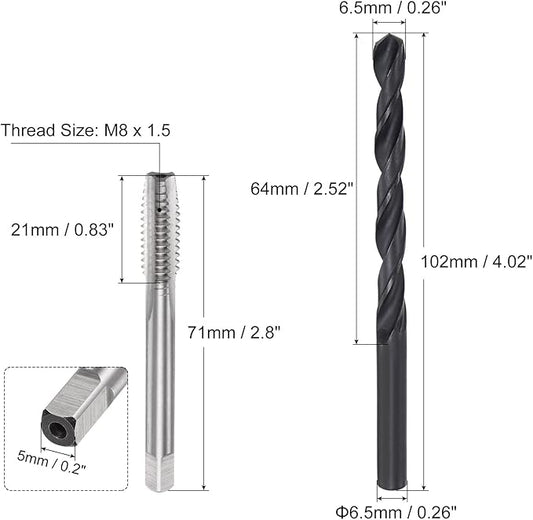 uxcell Metric Tap and Drill Bit Set, M8 x 1.5 Thread Tap & 6.5mm Black Oxide Twist Drill Bit, Straight Flute Tap Tapping Threading Repair Tool Kit