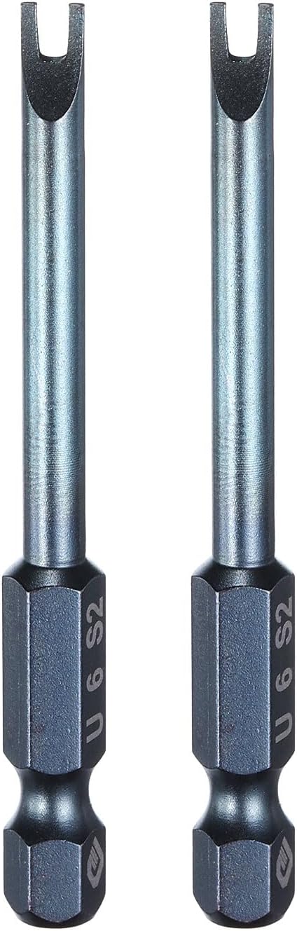 HARFINGTON 2pcs U-Type Screwdriver Bit 1/4" Hex Shank U6 Magnetic Head 2.6" Length S2 Steel U-Shaped Screw Driver Bit for Repair Work Electric Screwdriver, Blue