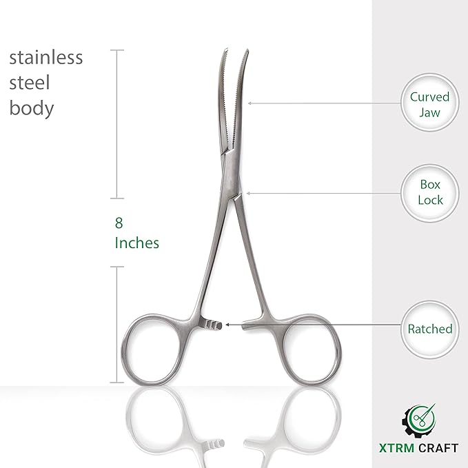 Pean Hemostat Straight and Curved Multipurpose Locking Tweezer Clamps Serrated, Stainless Steel - Hemostats for Nurses, Fishing Forceps, Crafts and Hobby