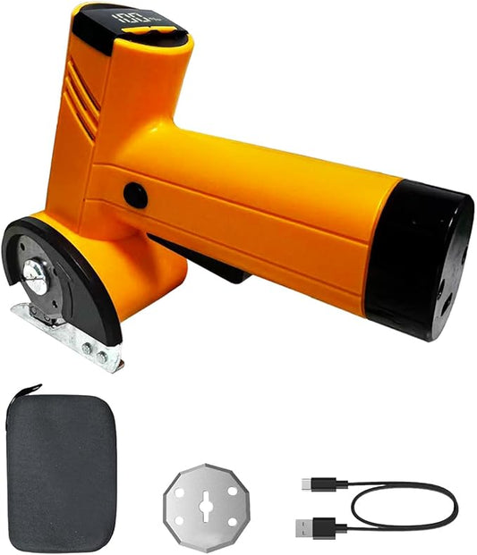 Cordless Scissors Electric Cutter: 4.2V Rechargeable LED Display Cardboard Cutting with 2 Blades LED Light Easy and Safe Cutting - Office Tailors Handmade Crafts and Warehouse (Yellow)