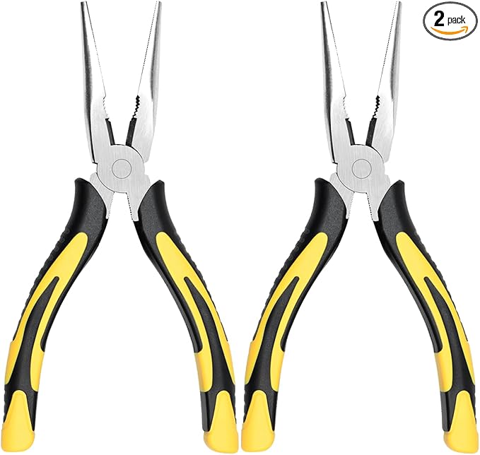 Premium Long Needle Nose Pliers-8?쇺? Paper Clamp Precision, High Carbon Steel, Soft Grip with Wire Cutter, Long Nose Cutting Pliers for Home, Fishing, Jewelry, Crafts,2pcs