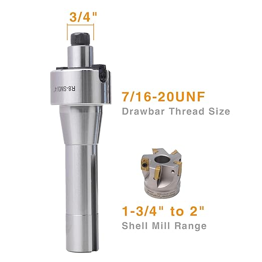 R8 Shank Shell Face Mill Arbor Adapter Holder, Arbor: 3/4'', Range: 1-3/4''-2'', for Bridgeport - 7/16''-20