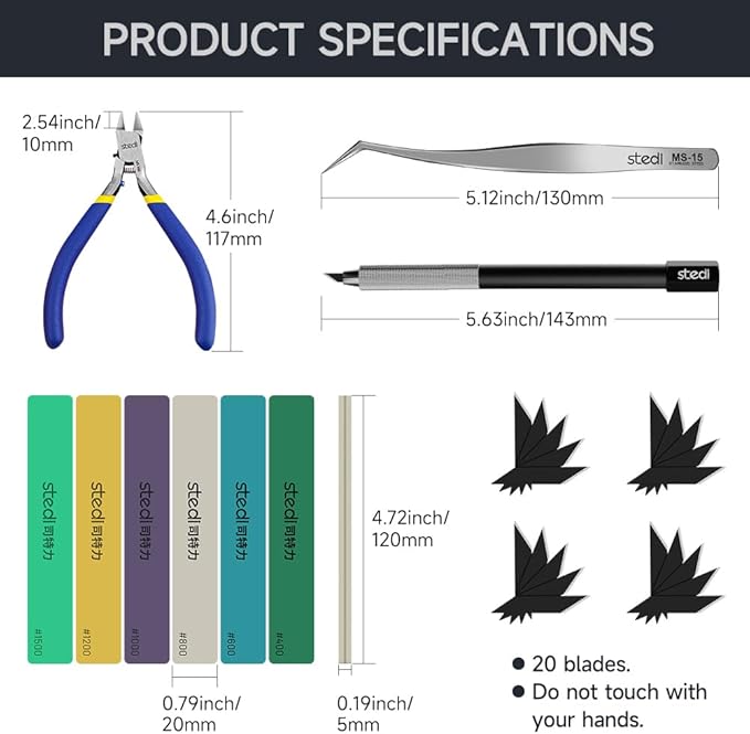 stedi Model Tools Kit for Beginners 14 PCS, Modeler Professional Basic Tools Craft Set Hobby Making Tools for Gundam, Miniature Military Model, 3D Resin Parts