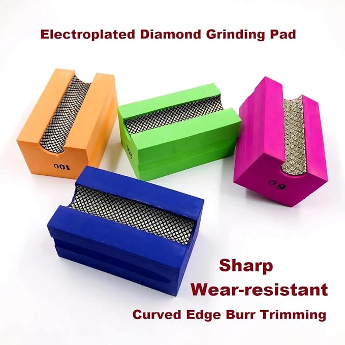 Concave Electroplated Diamond Sanding Block, 200 Grit Curved Polishing Pad for Grinding Trimming Granite Marble Glass Stone Tile Wood (1 Piece)