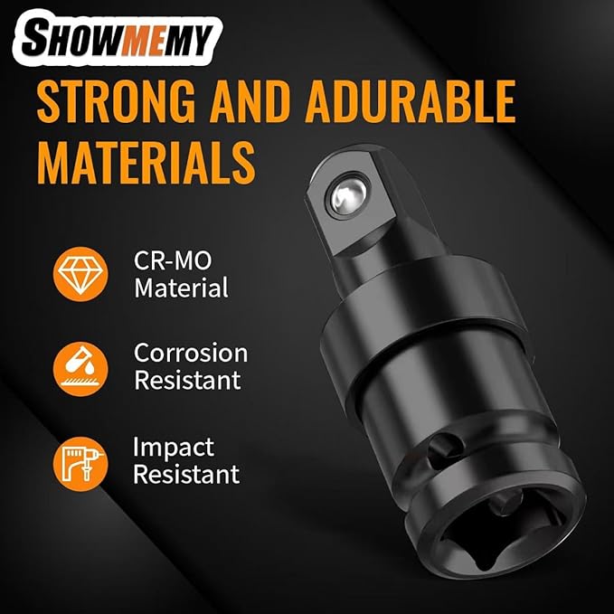 Swivel Socket Set, 10 Pcs Impact Swivel Socket Set with 3 Pcs Impact Socket Adapter, and 4 Pcs Reducer Set(1/2" to 3/8"), Cr-Mo Steel, 1/4-Inch, 3/8-Inch, 1/2-Inch Drive/Adapter