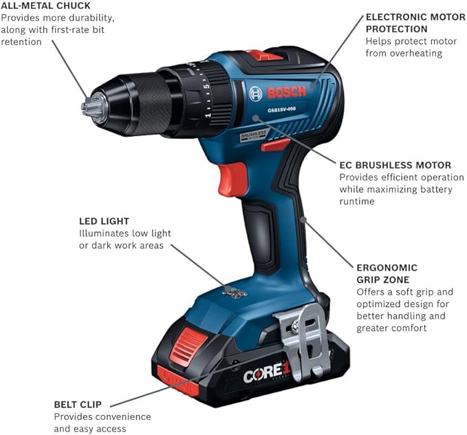 BOSCH GXL18V-501B25 18V 5-Tool Combo Kit with 2-In-1 Bit/Socket Impact Driver/Wrench, 1/2 In. Hammer Drill/Driver, Reciprocating Saw, Circular Saw, LED Worklight and (2) CORE18V 4 Ah Compact Batteries