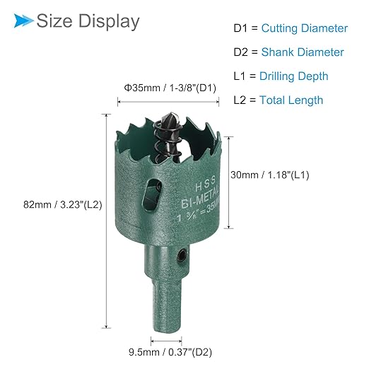 Bi-Metal Hole Saw, 35mm 1-3/8 Inch Dia Hole Saw, High Speed Steel Cutter - (Applications: for Wood Brass Zinc), 1-Pieces