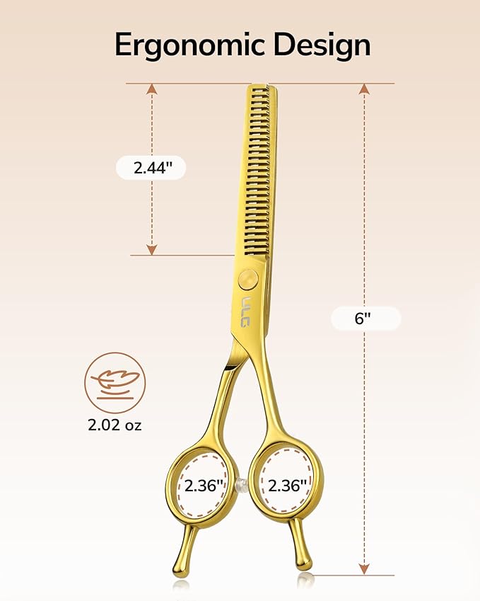 ULG Professional Texturizing & Thinning Shears - 6.5?쇺?Hair Cutting Scissors, Ultra Sharp Japanese Stainless Steel, Ambidextrous Ergonomic Handle for Barbers, Stylists, Salon & Home Use, Gold