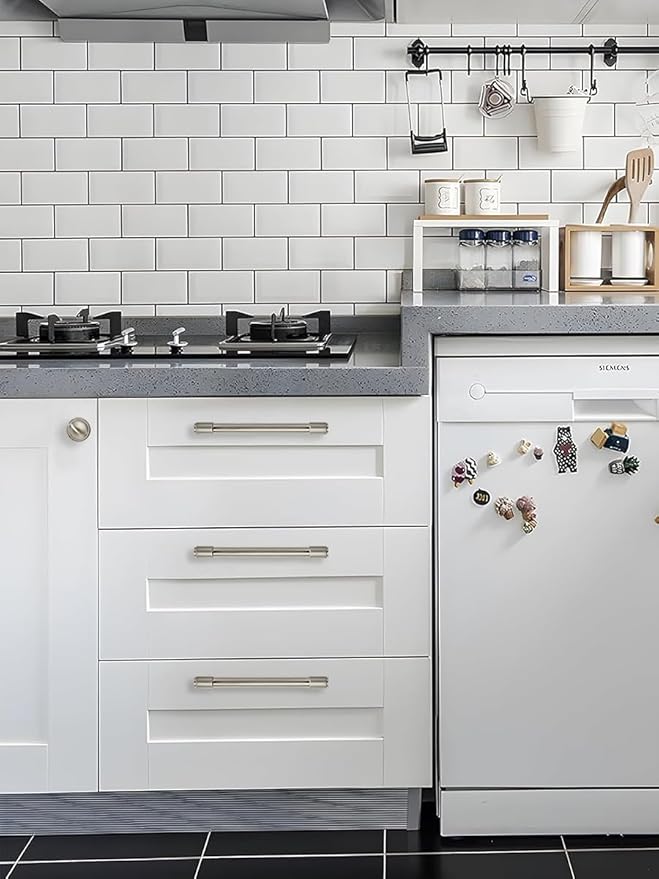 khtumeware Brushed Satin Nickel Cabinet Pulls - Center to Center 4" (Approx. 102MM) - Pack of 10 - Kitchen Handles for Cabinets Cupboard Handles Drawer Pulls