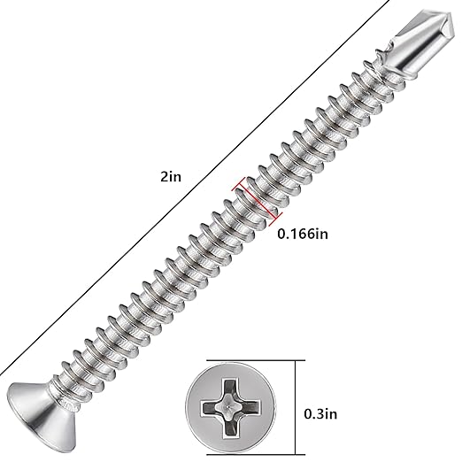 Wensilon竊?50pcs竊?8횞2?쓋or Sheet Metal Self-Tapping Screws 410 Stainless Steel Flat Head High-Strength Quick self-Drilling Screws
