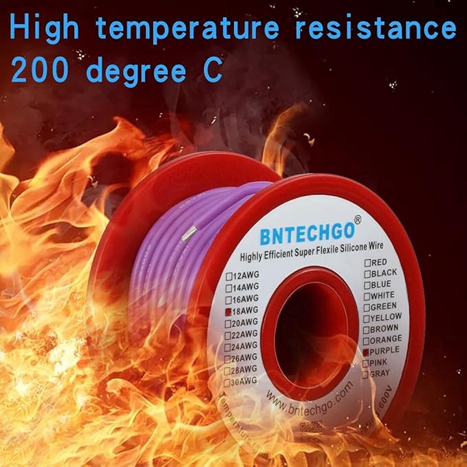 BNTECHGO 18 Gauge Silicone Wire Spool 50 ft Purple Flexible 18 AWG Stranded Tinned Copper Wire