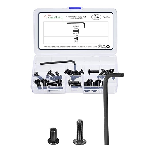 METALLIXITY Furniture Crib Screws Replacement Set with Wrench(M6-1x20mm) 24Pcs, Galvanization Connector Bolts M6 Screw Barrel Nuts Binding Screws, for Chair Cabinet Bed, Black