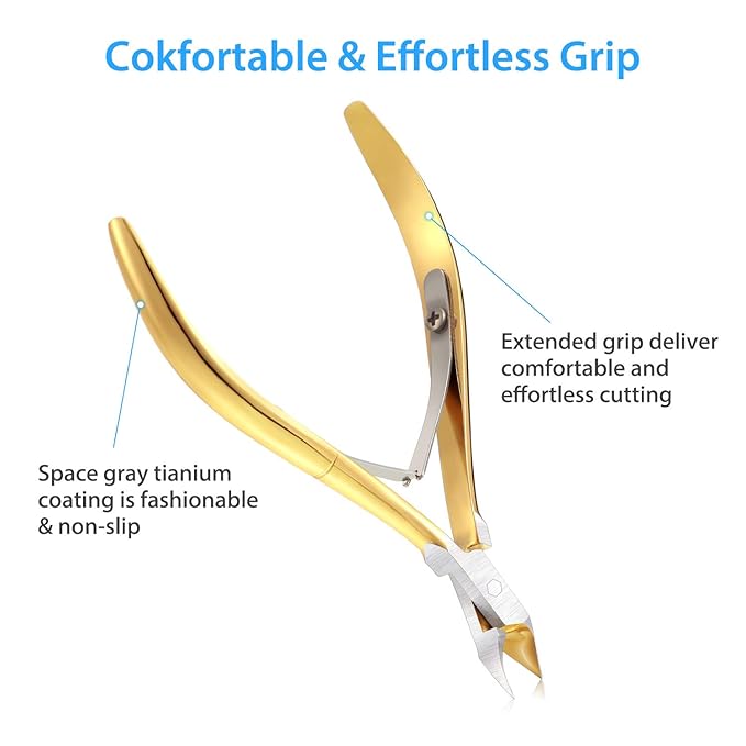 Mudder 3 Packs Cuticle Nippers Cutter Tool Stainless Steel Nail Cuticle Trimmer Remover with Pointed Blade Scissors Pedicure Manicure Tool for Fingernails Nails Care and Toenails(Gold)