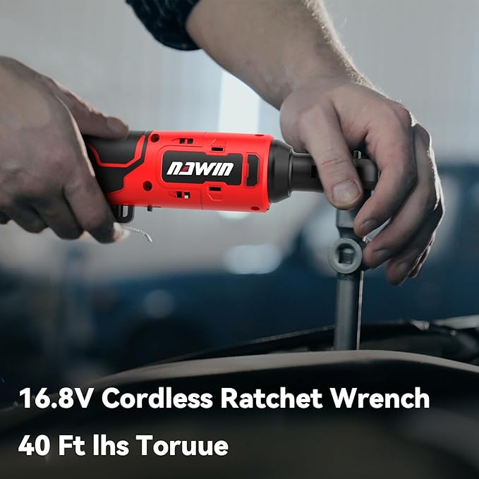 NAWIN 16.8V Electric Ratchet Wrench, 3/8" cordless ratchet with 2 Batteries, 40 Ft-lbs, Ultimate Mechanic Tool Set, Ratchet Wrench, Power Ratchet Tool Kit (16.8V 3/8" Cordless Ratchet)