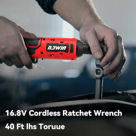NAWIN 16.8V Electric Ratchet Wrench, 3/8" cordless ratchet with 2 Batteries, 40 Ft-lbs, Ultimate Mechanic Tool Set, Ratchet Wrench, Power Ratchet Tool Kit (16.8V 3/8" Cordless Ratchet)