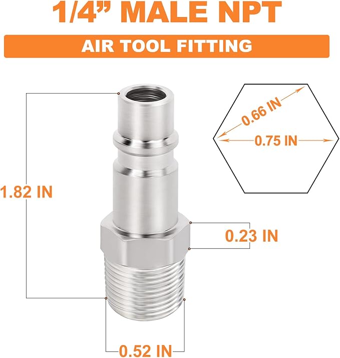 GASHER 10PCS 1/4-Inch NPT Male Industrial Air Tool Fitting, 3/8-Inch High Flow Pneumatic Plugs