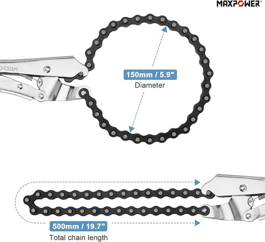 MAXPOWER 9-Inch Locking Chain Clamp with 19.7-Inch Chain, 2 Pack