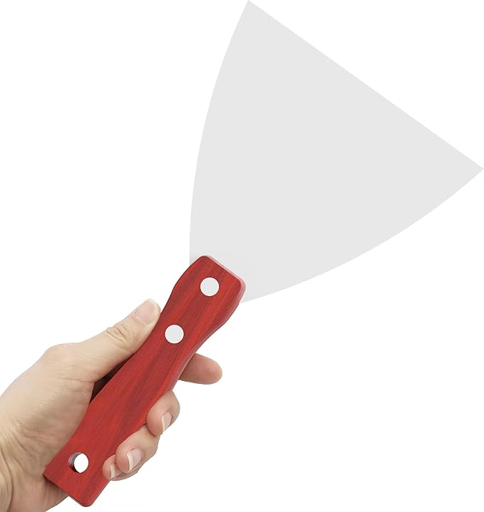 Putty Knife, 5 Inch Stainless Steel Scraper Tool, Wooden Handle Metal Spackle Knives for Drywall, Decals, Wall Paper, Floor Tile, Patching, Painting, Taping, Scraping Coating