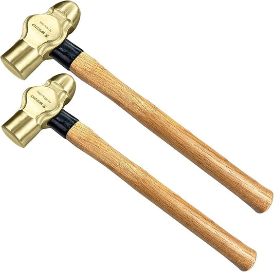 WEDO 2PCS Ball Pein Hammer,3/4lb+1lb Non-Sparking Ball Peen Hammer with Wooden Handle, Aluminum Bronze,Die-forged,Corrosion Resistant,BAM & FM Certificate,DIN Standard
