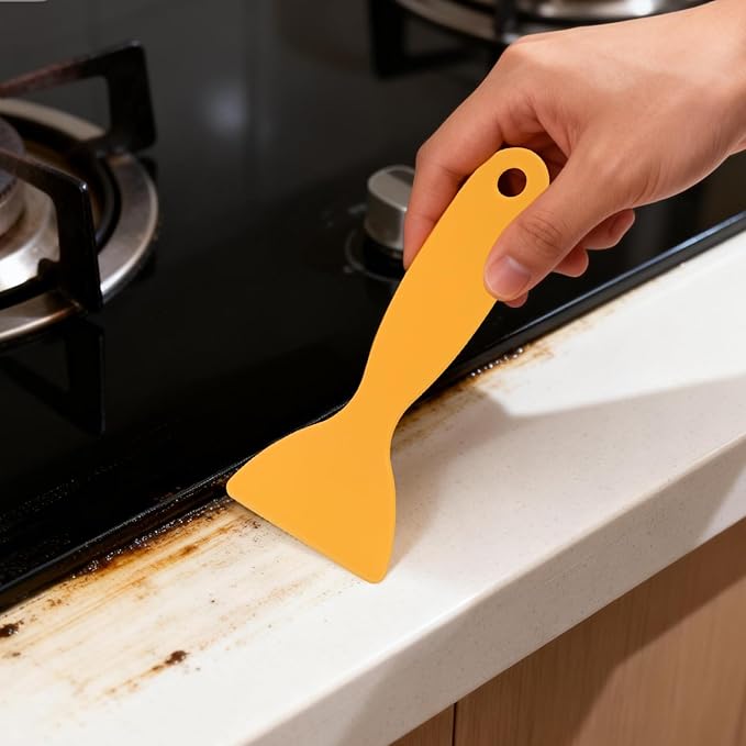 100 PCS Plastic Scraper Tool, Flexible Paint Scrapers, Small Yellow Putty Knife for Screen Protector Installation, Wallpaper, Decal, Patching, Spackling