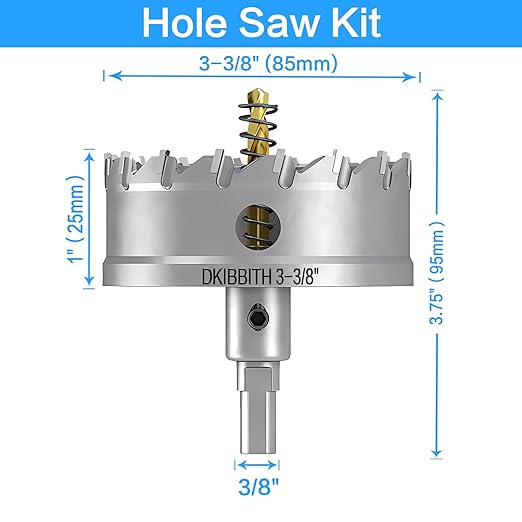 TCT Hole Saw Set, 3-3/8"(85mm) Heavy Duty Tungsten Carbide Tipped Hole Cutters for Stainless Steel Mild Steel Copper Iron Brass Plastic and More, with Titanium-Plated Pilot Drill Bits.