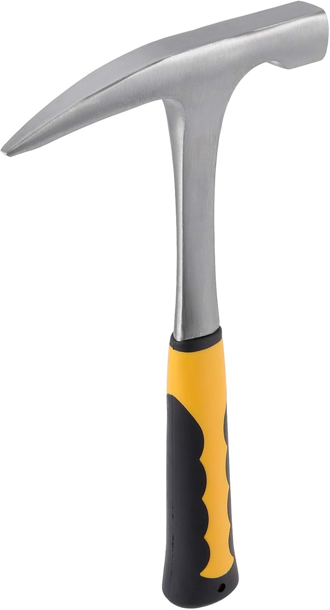 32 OZ 11.8 Inches Rock Pick Hammer with Skid Handle, All Steel Drop Forged Masonry Hammer, Geologist Hammer with Pointed Tip and Non-Slip Shock Absorbing Grip for Mining