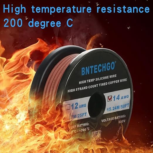 BNTECHGO 14 Gauge Silicone Wire Spool 50 ft Brown Flexible 14 AWG Stranded Tinned Copper Wire