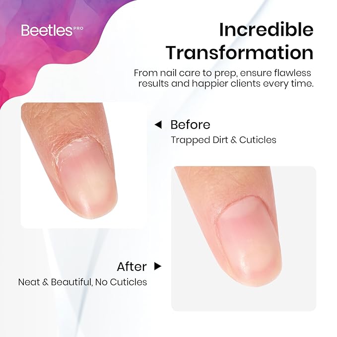 Beetles Pro 1-Pcs Dual-Ended Cuticle Pusher, Professional Horseshoe 11mm and Angled Blade 13mm Precise Cuticle Care, Stainless Steel Handle Nail Tools for Nail Art Prep ??Salon Quality Manicure Tool