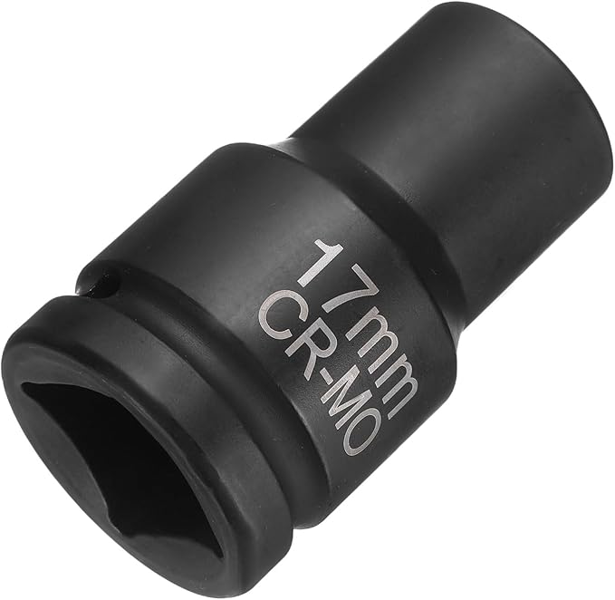 HARFINGTON 4 Point Square Socket 1" Drive 17mm Metric Square Impact Socket CR-MO Blackening Standard Wheel Sleeve Pneumatic Sleeve Tool for Auto Repair Mechanical Maintenance Home Use