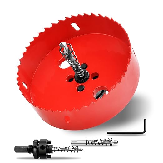 7-1/9"訝?80mm Hole Saws with Heavy Duty Arbor HSS Bi-Metal Hole Cutter Drill Bit for Wood Cornhole Boards Plastic Drywall Metal Fiberboard(Red)