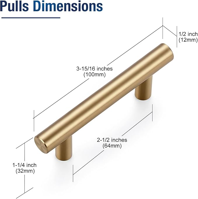 JOY DECOR 25 Pack Champagne Bronze Cabinet Pulls ??4 Inch Length, 2-1/2 Inch (64mm) Hole Center ??Stainless Steel Kitchen Cabinet Handles for Drawer and Cupboard