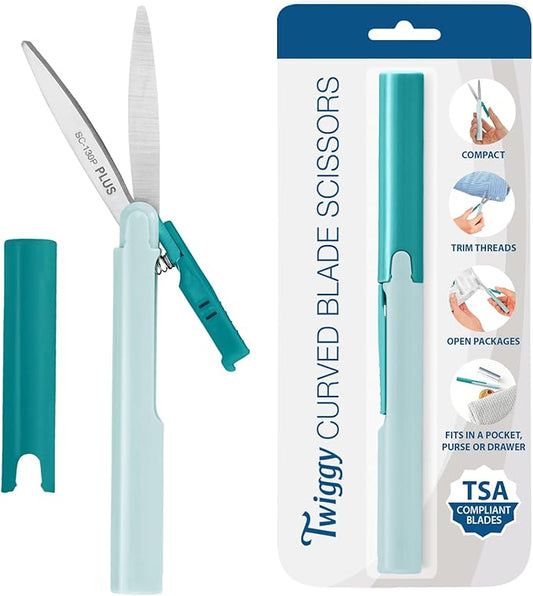 Plus Pen Style Non-Stick Compact TSA Twiggy Scissors with Cover, Turquoise