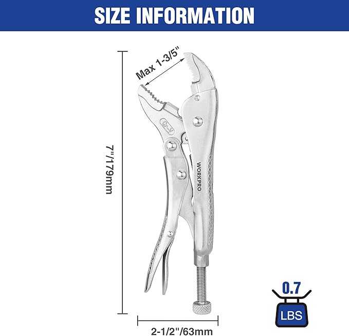 WORKPRO Locking Pliers, 7-inch Curved Jaw Vice Grips pliers, Chromium-Vanadium Steel Locking Pliers with Wire Cutter, Locking Adjustable Vise Grips for Clamping Twisting Welding