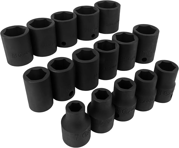 Genius Tools 16 Piece 3/8" Dr. Metric Impact Socket Set TF-316M