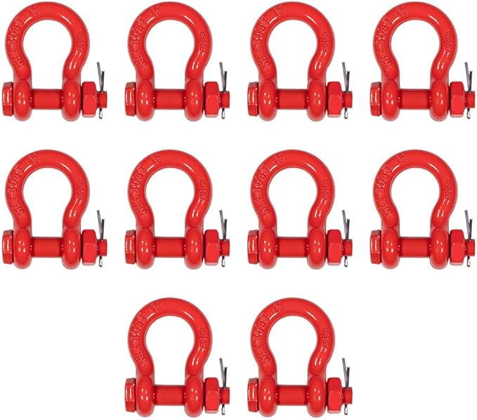 Mytee Products 10Pcs 5/8" Anchor Shackle Forged Carbon Steel w/Safety Screw Pin Load Limit 6,500 lbs, Double Rust Protection Heavy Duty D Ring Bolt Type Shackle for Towing, Rigging
