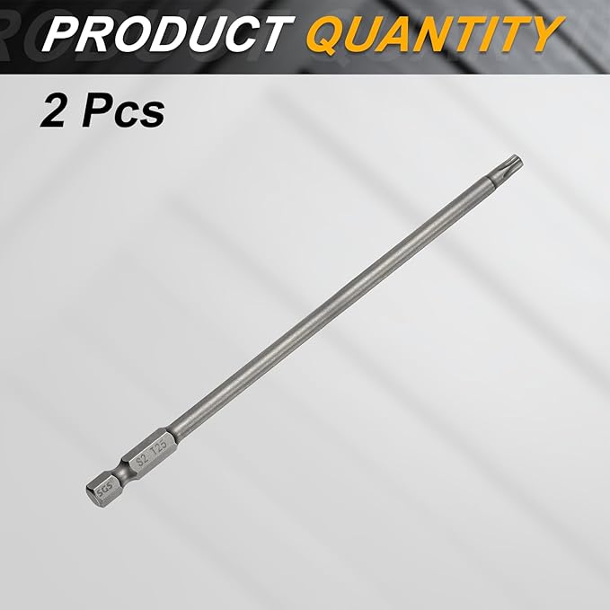 HARFINGTON 2pcs T25 Torx Head Screwdriver Bit 1/4" Hex Shank 6" (150mm) Long Magnetic No Hole Tip Tamper Proof 6 Point Star Screw Driver Drill Bits S2 Steel Industrial Power Screwdrivers