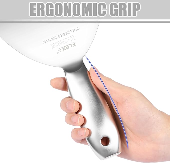 6" Putty Knife, One Piece Putty Knives for Spackling, Drywall, Paint, and Wallpaper Removal, Premium Polished All-Metal Stainless Steel Putty Knife for Smooth Finish