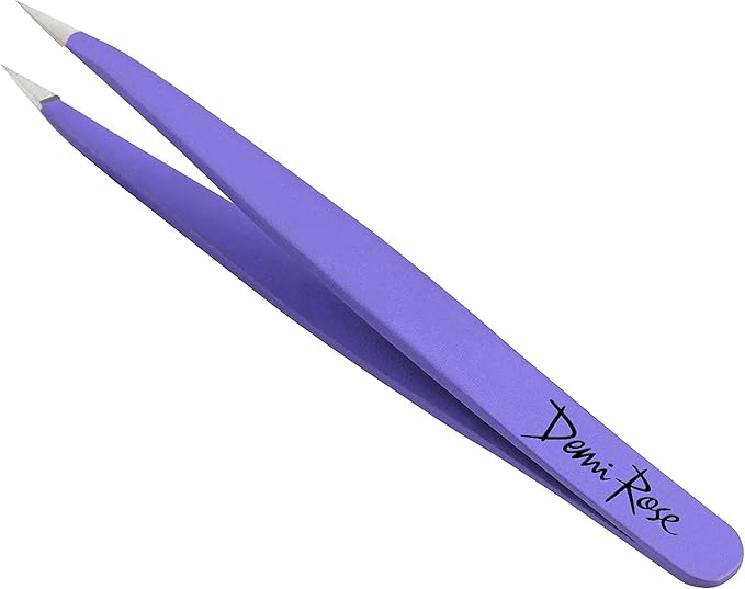 Pointed Tweezers - High Carbon Stainless Steel Fine Point Precision Tweezers for Ingrown Hair Removal - Perfectly Aligned Hand Filed Sharp Tweezer - Needle Nose Tweezers (Lavender)