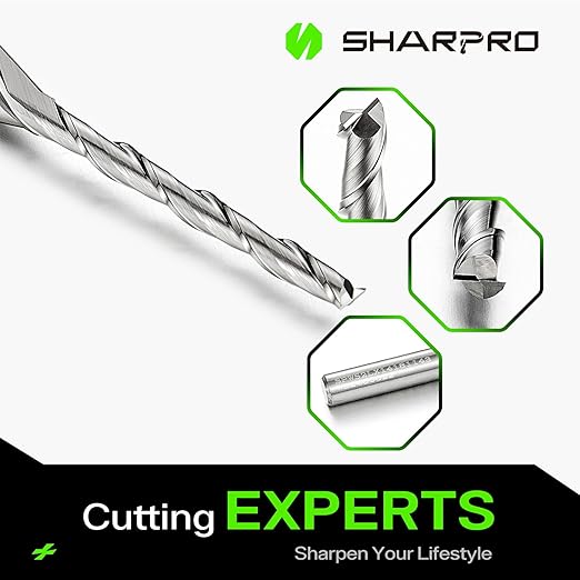 Extra Long 1/8 Router Bit 1/4 Shank, Spiral Upcut Router Bits 1/4 Inch Shank 1/8 Inch Cutting Dia. 1-1/4'' CL. 3'' OVL. Carbide CNC Router Bit, Ideal for Wood Inlay, Plunge Plastic