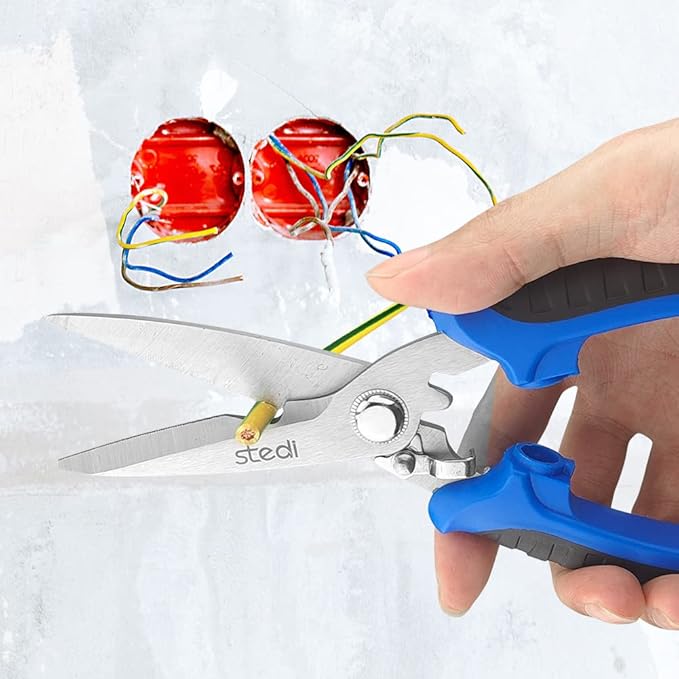 stedi Multipurpose Heavy Duty Scissors, High Carbon Stainless Steel Shears with Fine Serrated Blades Easy to Cut Cable Notches,Non-Slip Comfort Handle, Cuts Wire, Carton,for Household Pruning, Office