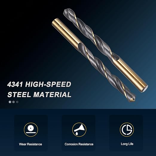 PATIKIL 10.5mm Drill Bit, Jobber Straight Shank 4341 High-Speed Steel 118째 Black and Gold Finish for Medium-Hard Metal Steel Acrylic - 1 Pack
